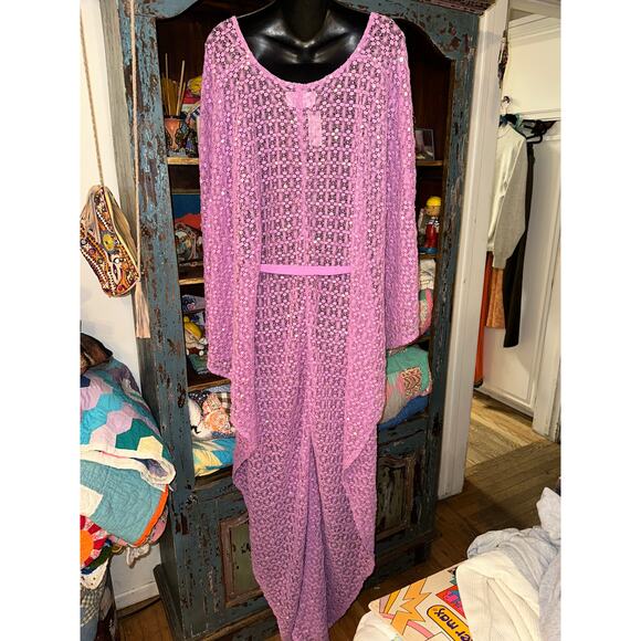 NWT SUNDRESS HELENE LAVENDER LILAC CROCHET SEQUINS CAFTAN KAFTAN f - Picture 10 of 12